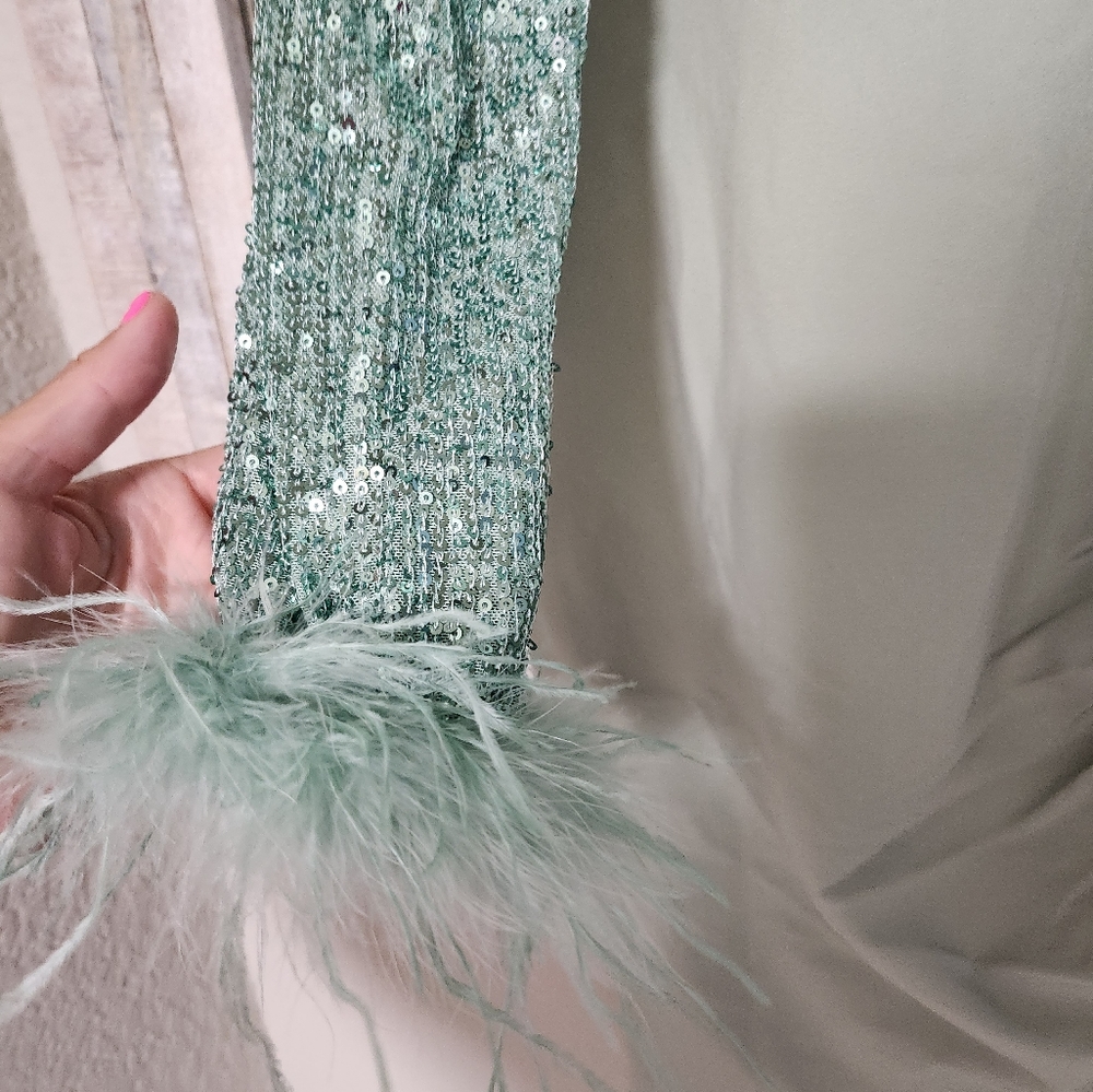Lavish Alice Sequin Feather Trim Midi - Picture 11 of 15